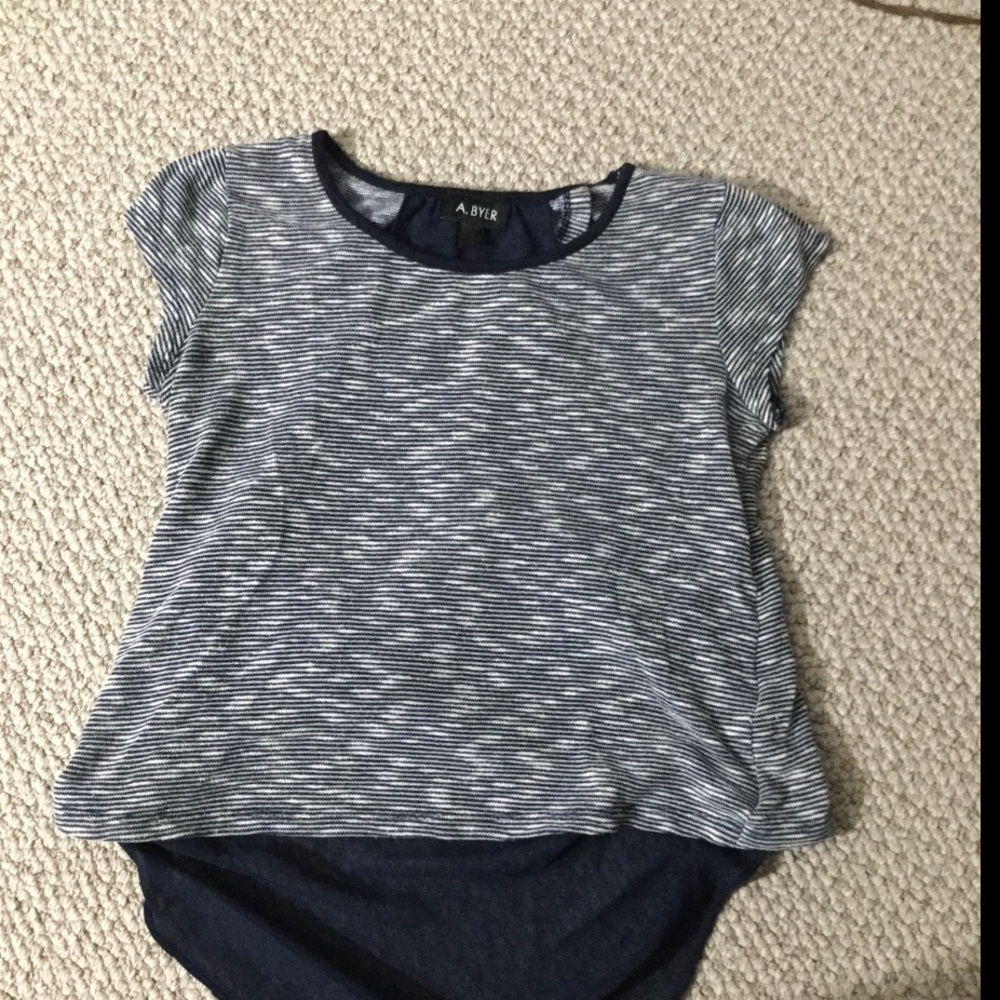 A. Byer Navy and White Stripped Short Sleeve Top